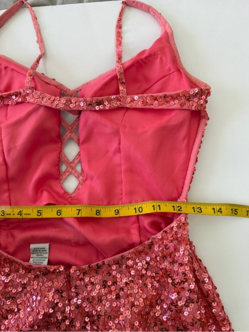 Scala Coral Sequin Mini Dress with Gem Ladder Detail Sz 4 - Picture 11 of 14